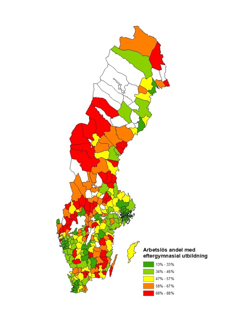 Eftergymnasial utbildning arbetslös andel