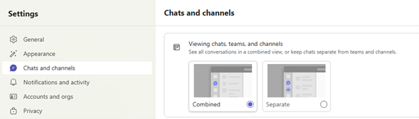 Image of settings for chats and channels