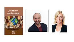 Book cover of International Perspectives of Diversity, Equity, and Inclusion alongside portraits of authors Timur Uman and Karin Hellerstedt.