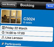 Close up on the mobile view of the booking system